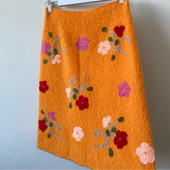 Oilily Mohair Wool Blend Orange Floral A-Line Skirt Size 8 - Picture 2 of 9